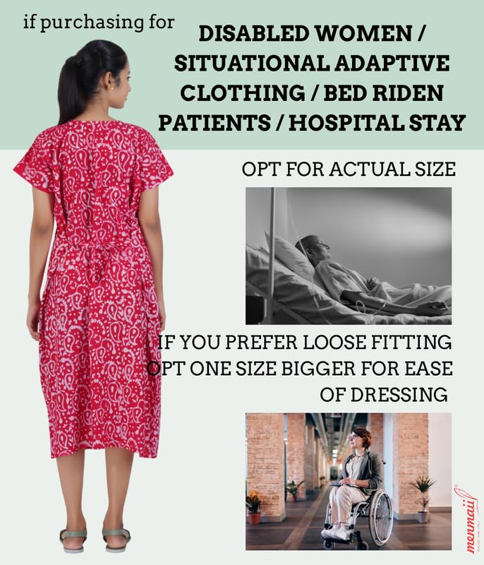 Image of MENMAII Women's [L-4XL] Full Open /Front Buttoned [a Kind of Adaptive Clothing] Multipurpose Nighty for Maternity /Pregnancy /Elderly /Patient /Feeding /Hospital Purpose Nighty Calf Length