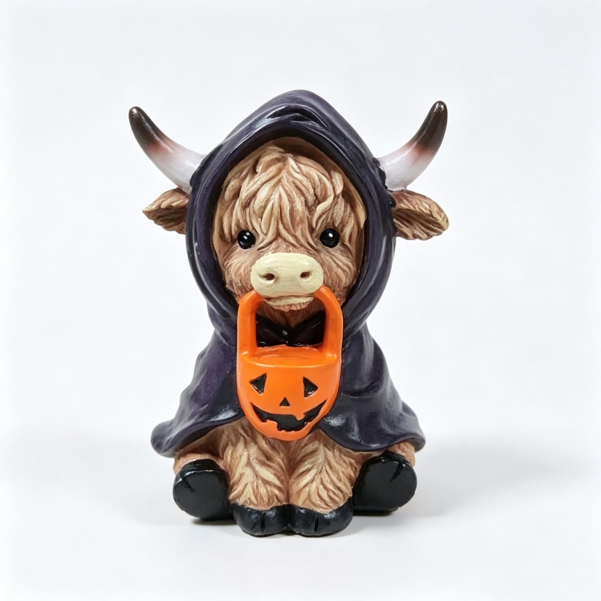 SolvixEdge 1Pc Funny Halloween Highland Cow Figurine, Resin Mummy Ghost Witch Cow Statue, Spooky Fall Mini Ornament for Home Office Tiered Tray Desk Mantel Shelf Festival Decoration
