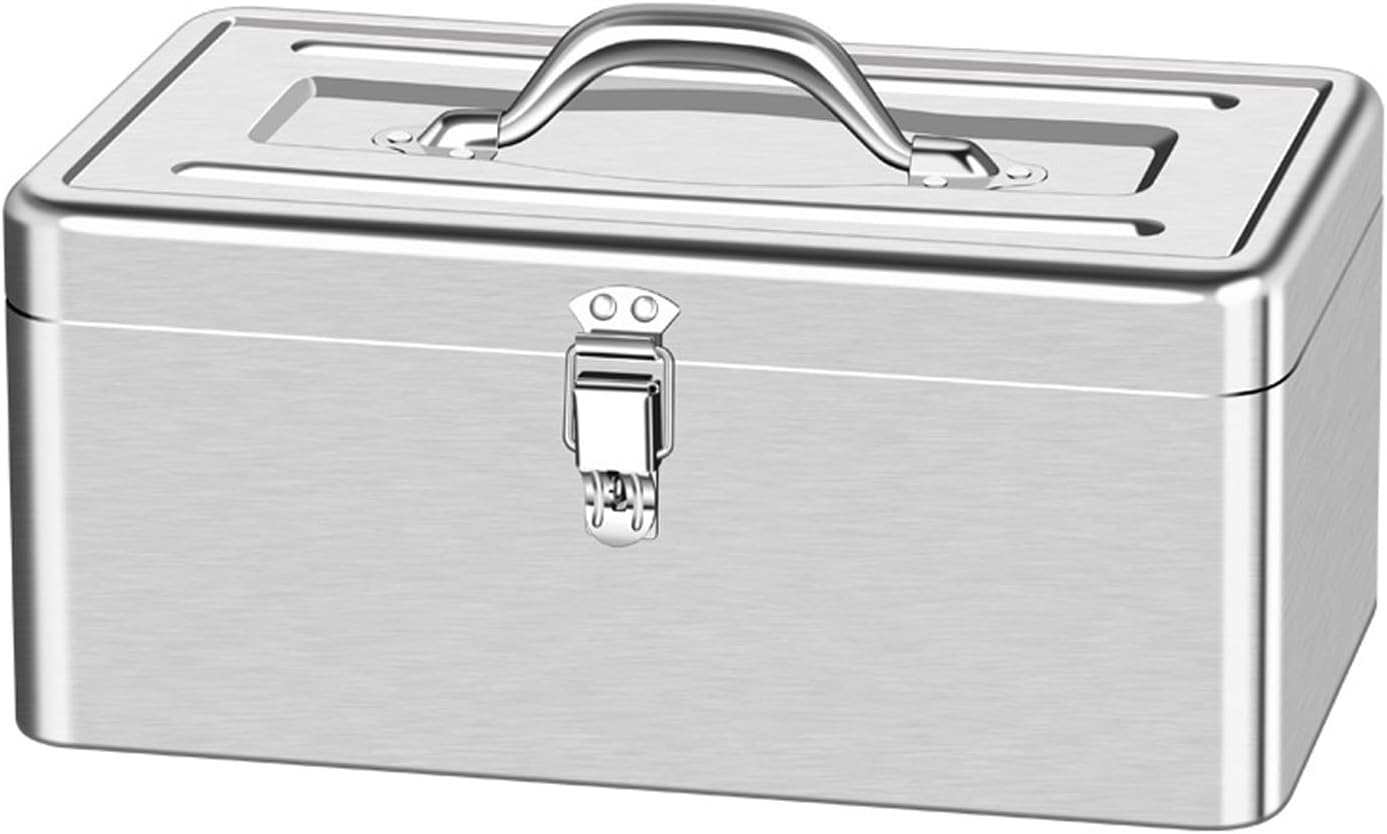 Portable Stainless Steel Storage Box With Dual Lock Secured,Metal Tool Box,large Tool Box,Heavy Duty Rust Resistant Scratch Resistant Finish Cantilever Toolbox With Handle And Removable Tray(L)