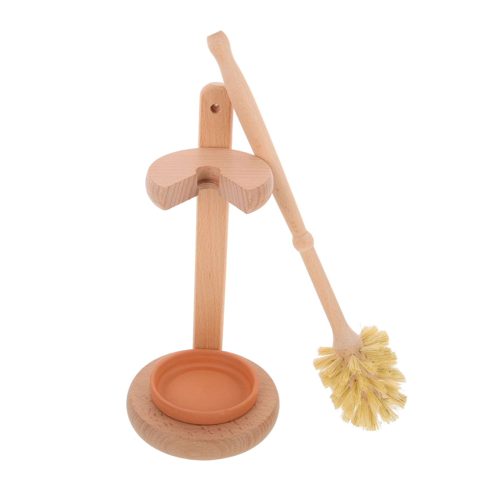 Brosse WC en bois avec base en céramique VALICLUD, balai de toilette pour nettoyage de cuvette