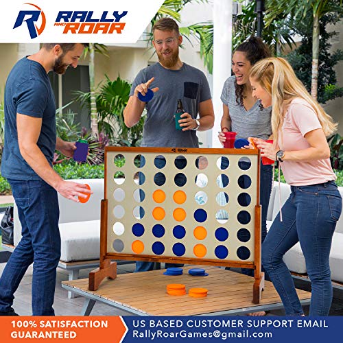 Giant 4 in A Row, 4 to Score with Carrying Bag - Premium Wooden Four Connect Game Set in 2' Wood Grain by Rally & Roar - Oversized Family Outdoor Party Games for Backyard, Lawn, Parties, Bar Game