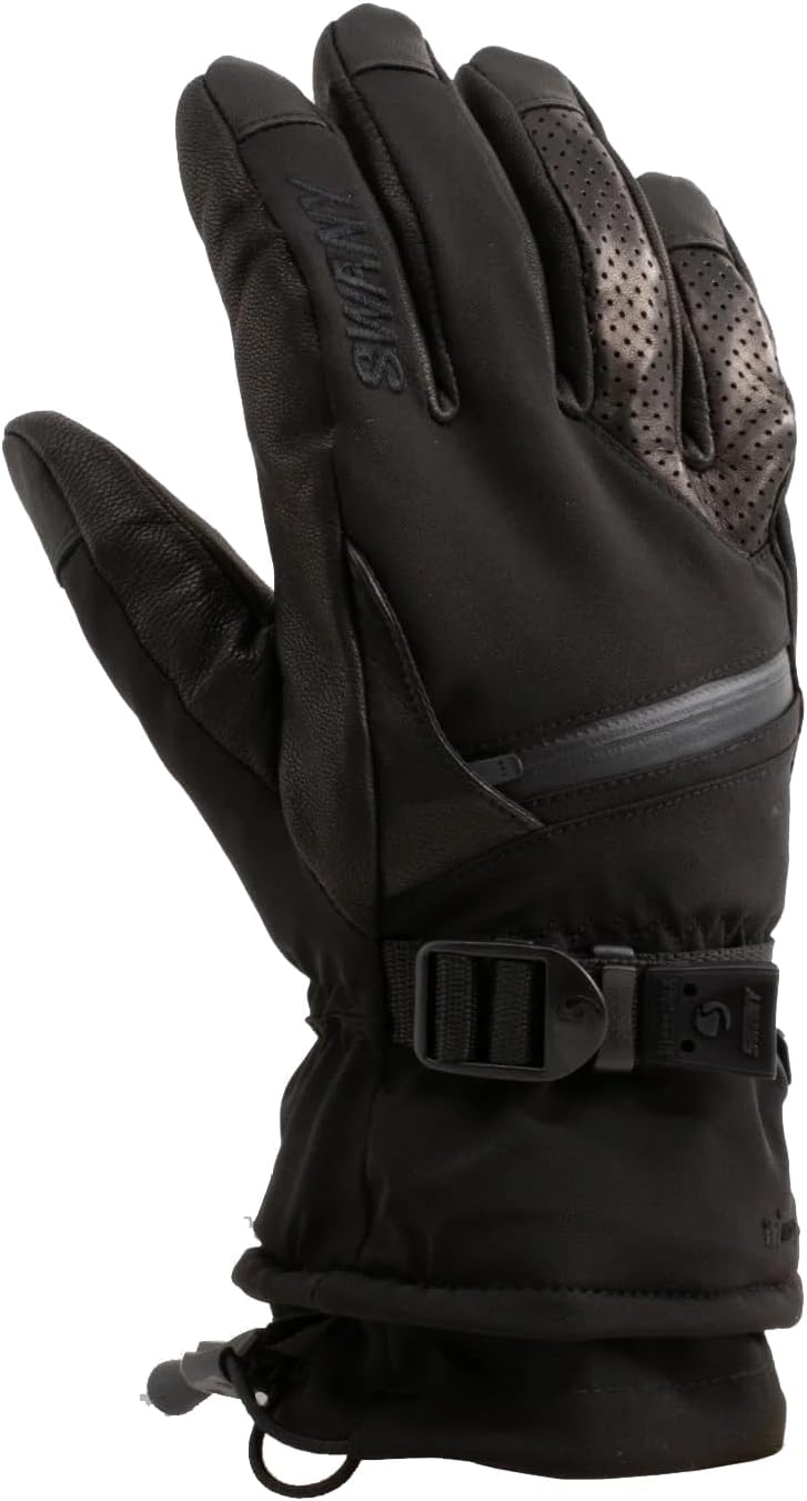 Swany Women's X-Plorer Insulated Winter Snow Performance Leather Palm Softshell Ski & Snowboard Gloves with Zippered Pocket