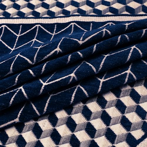 Image of Premium Chenille Woven Anti-Slip 5 Seater Sofa Cover | L-Shape Sofa Seat Protector for Living Room | Durable & Stylish Slipcover - Navy Blue - 3D