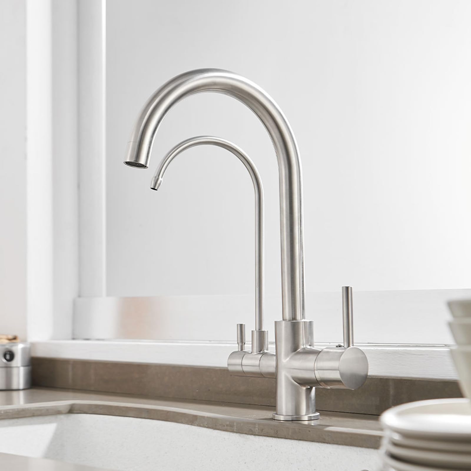ZYCHSJXA 3 Way Kitchen Mixer Tap Swivel Brass Taps Purified Water-Brushed