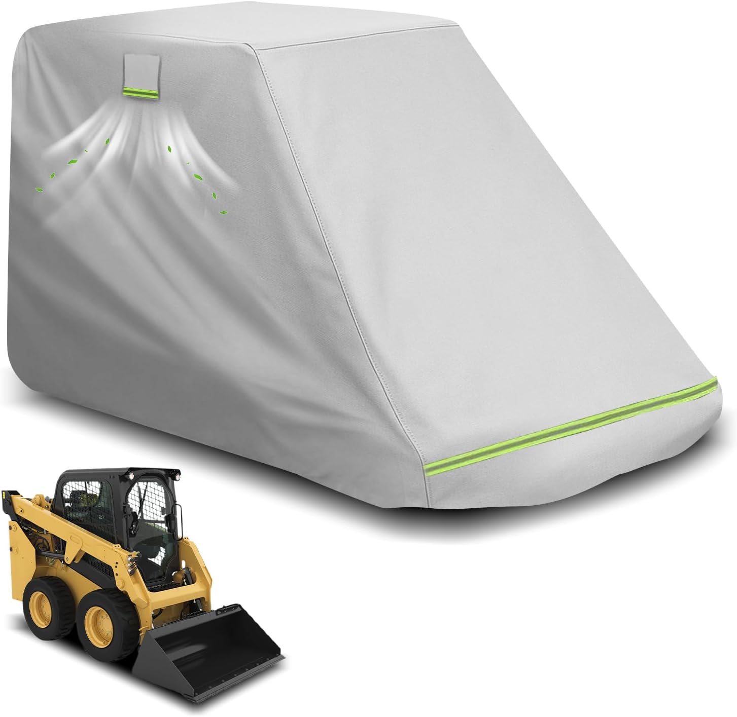Skid Steer Cover(for Cab Skid Steer)-Skid Steer Rain Cover Fits Bobcat S62/650,Kubota SSV/SVL65/75,New Holland L320/328, DuPont Oxford Steer Loader Cover,Skid Steer Tarp with Reflective Strips, Buckle