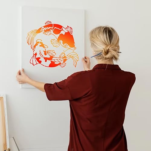 Miniatura 8 de Plantilla de plantillas de peces Koi, plantillas reutilizables de algas marinas para pintar sobre paredes de lona de madera, decoración de piso,