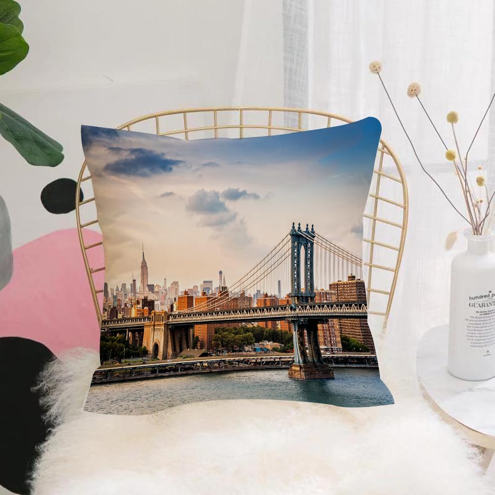HYOSXW Cushion Cover,Throw Pillow Case Home Decorative for Living Room Bedroom Sofa Chair 16X16 Inch,New York City, the Manhattan Bridge and the New York Skyline at the landmarks o,Pillowcase 40X40cm