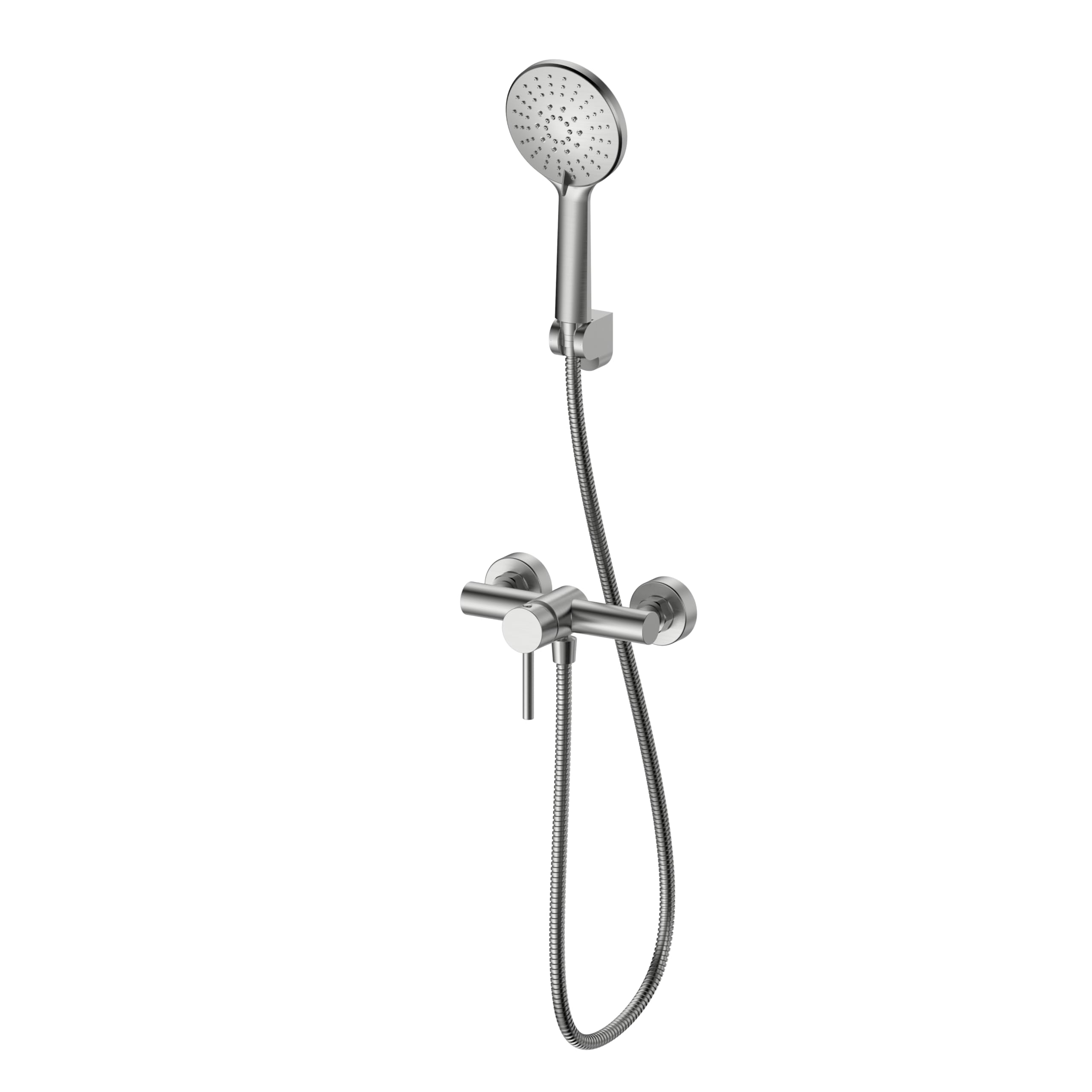 Grifo Ducha Monomando Inox Cepillado – Set Completo con Mango, Flexo 1,75 m y Soporte, Acero Inoxidable, Cartucho Cerámico, Instalación Estándar 1/2"