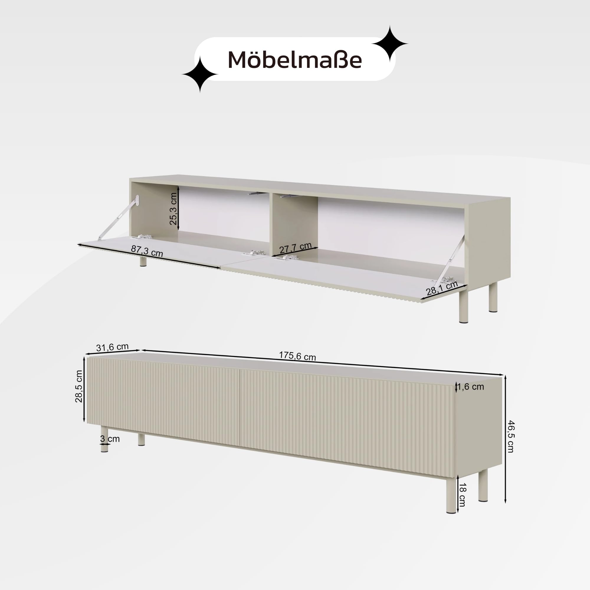 Selsey TV Schrank Mit Gefräster Front, 175 cm, Schwarz – Elegantes TV Board Für Wohnwand Wohnzimmer, Moderner Look Mit Metallfüßen, Praktische Staufächer, Selbstmontage