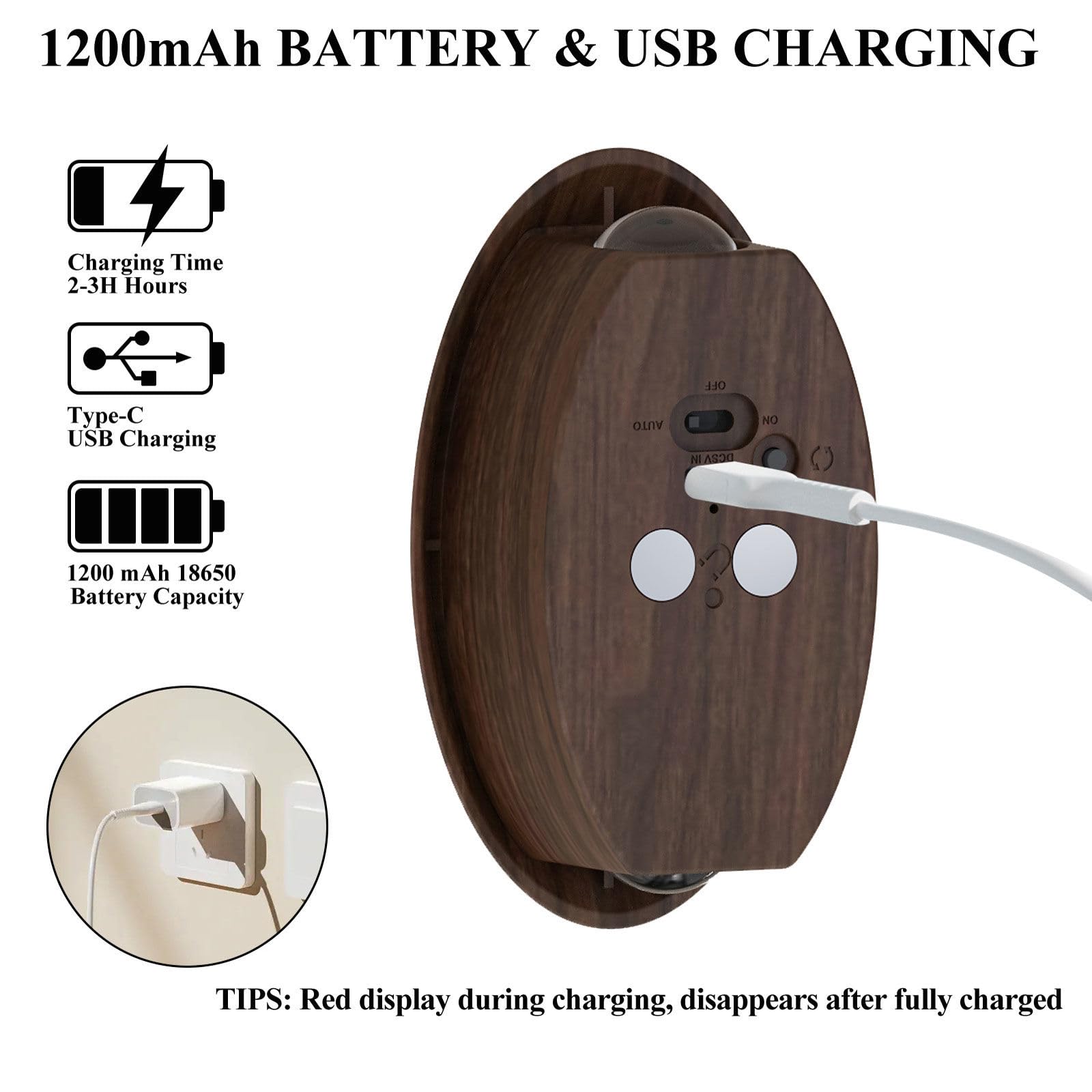 Luz Del Sensor De Movimiento Con Batería Recargable, 1200 Mah Mordern Control Táctil Atenuable 3 Niveles De Brillo De Pared, Para Sala De Estar Dormitorios Pasillos