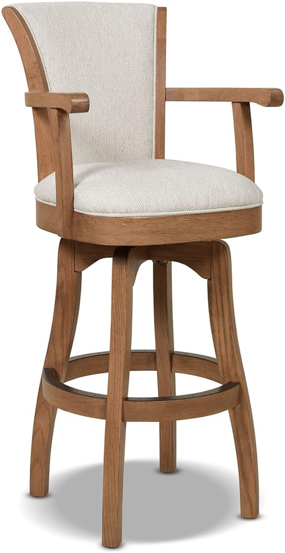 Jennifer Taylor Home Williams 31” Swivel Bar Stool with Armrests, White Pepper Stain Resistant High Performance Polyester