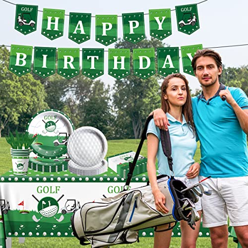 Golf Party Decoration,142PCS Sports Tableware Golf Plates and Napkins Golf Party Supplies Include Happy Birthday Banner Golf Tablecloth for Golf Birthday Party Decoration by HAKOTI - Used condition - Image 2