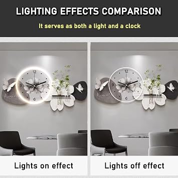 Large 3D Wall Art Clock, Silent Decorative Wall Clock with LED Light, Creative Wall Sculpture Painting, Versatile Butterfly Wall Hanging Clocks, for Living Room(Black A,80x40cm/31.4