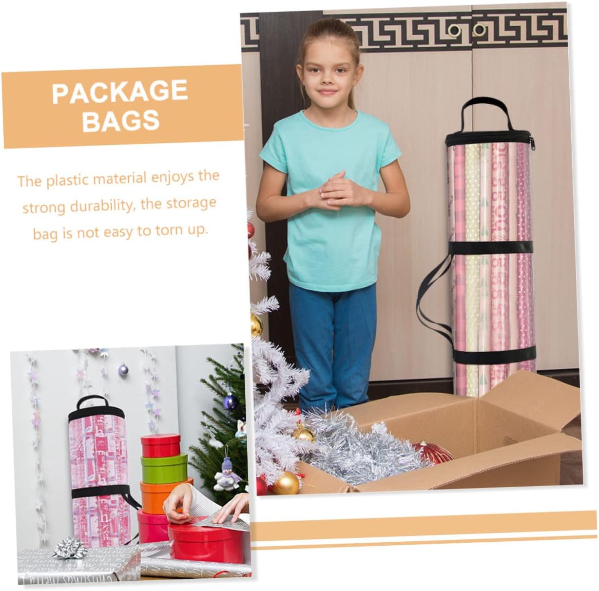 FOMIYES 2pcs Multi-use Transparent Christmas Storage Pouch Reusable Cylindrical Bag for Party Supplies for Holiday Packaging and Sundries Organization