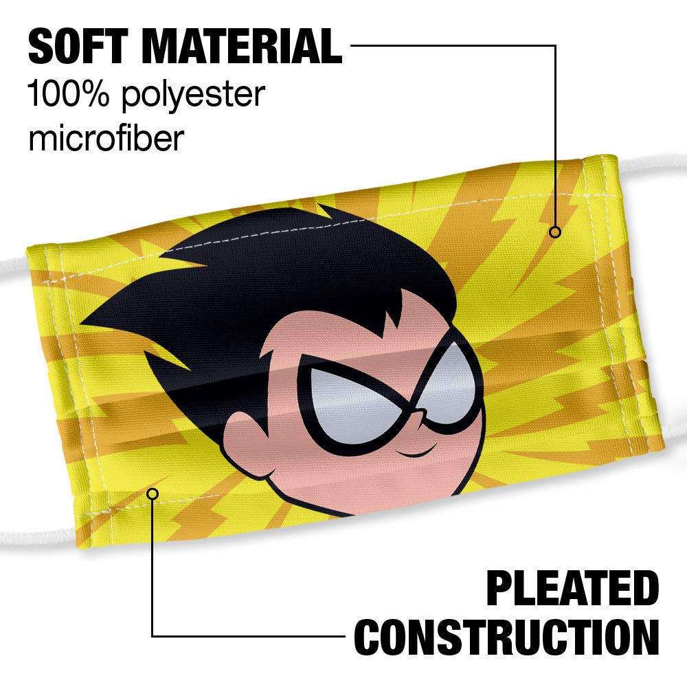 Popfunk Teen Titans Go! Robin Face Pattern 1-Ply Reusable Face Mask Covering with Adjustable Nose Wire, Unisex