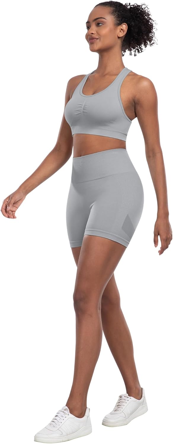Workout Sets for Women 2 Piece - Seamless Yoga Outfits Shorts and Padded Sports Bra Gym Athletic Clothing Set - Image 4