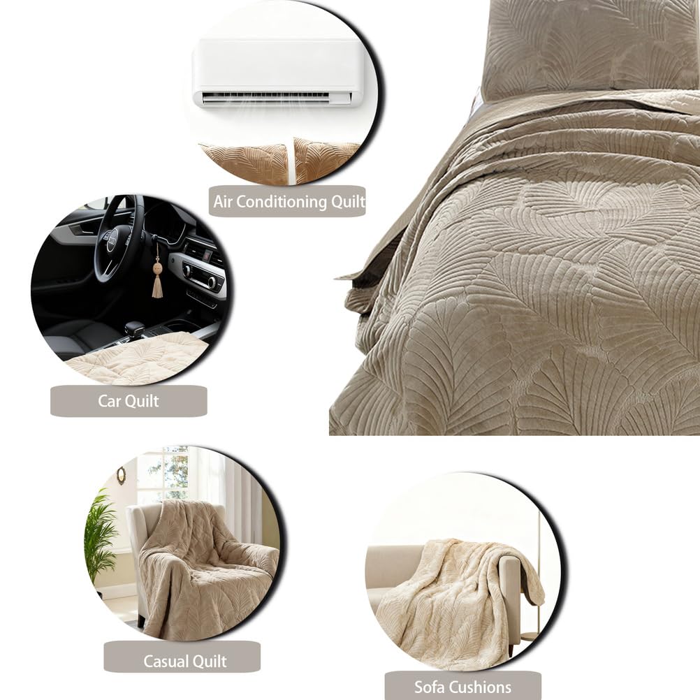 Genérico Liso – Colcha Boutí Fina Cama – Microfibra Extra Suave – Cubre Cama Multiusos para Todas Las Estaciones,Marrón,224 * 234+51×71