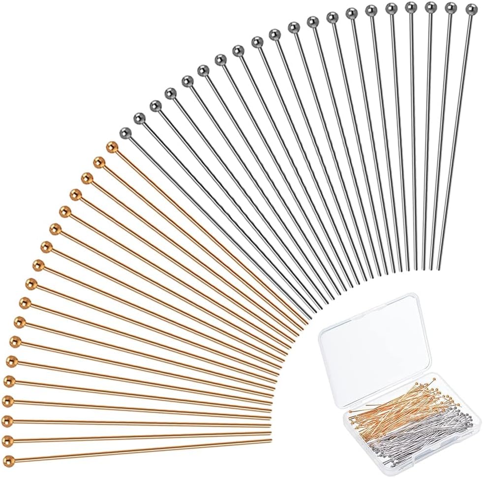 200 Pcs Gold and Silver Brass Ball Head Pins for Jewelry