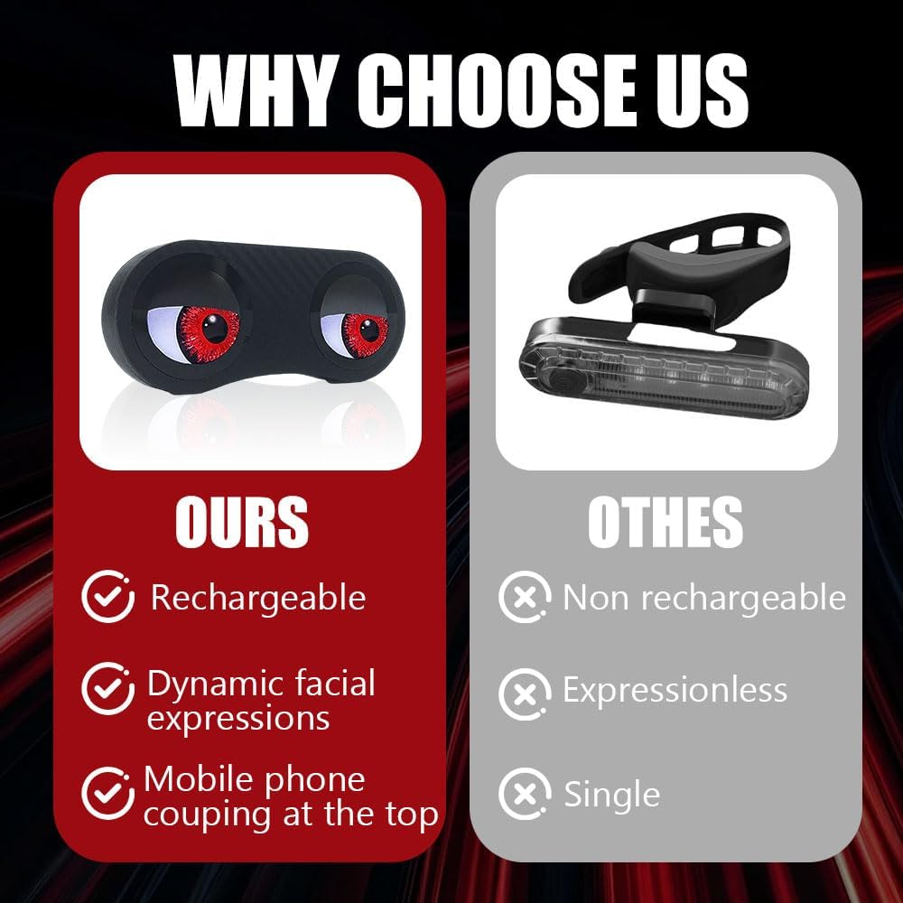 Demon Eyes Bike Tail Light, 2026 New Phone Control Programmable Rear Bike Light, Waterproof SB-C Rechargeable LED Bicycle Tail Lamp with 82 Presets for Motorcycles Scooters Car