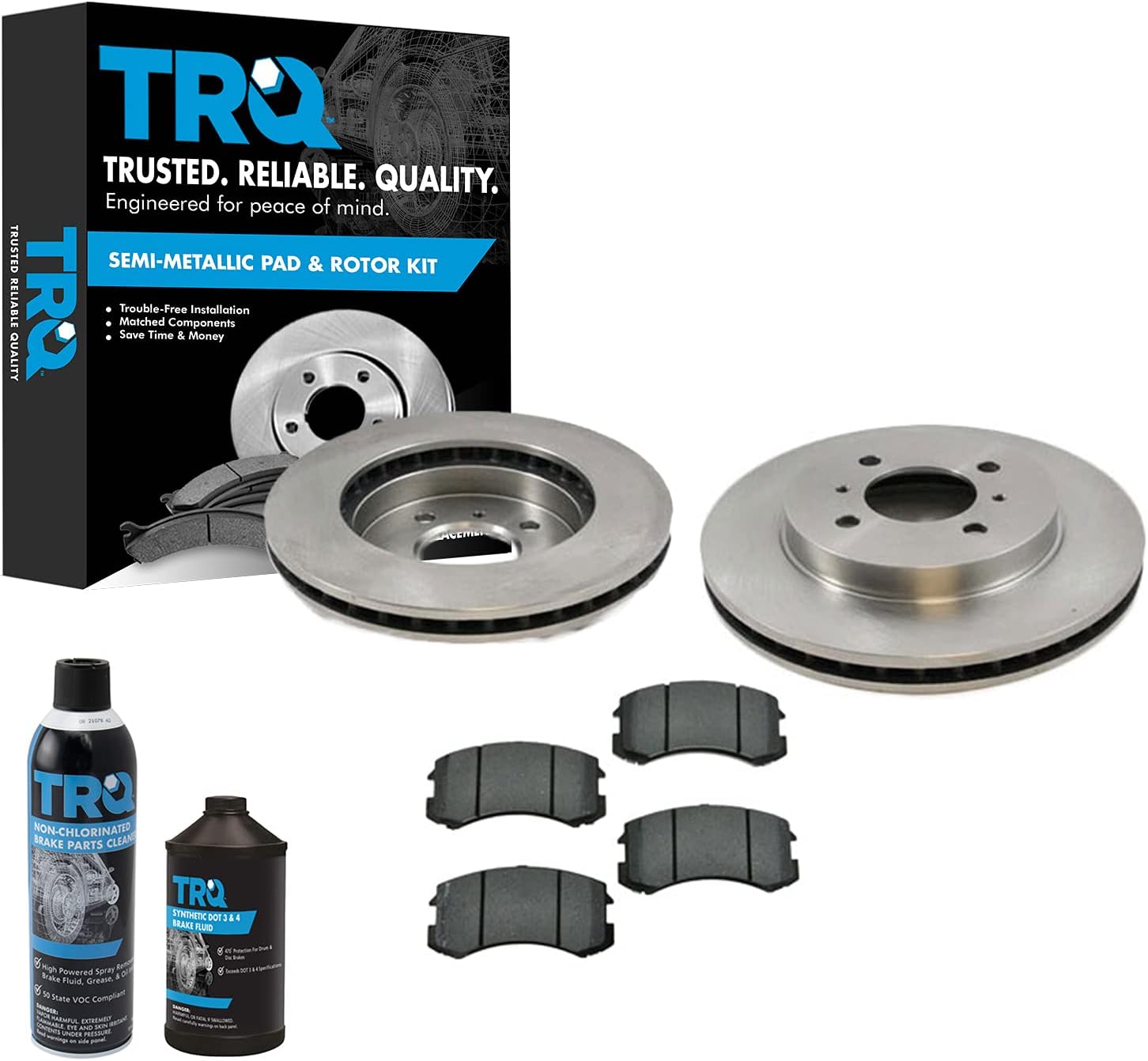 TRQ Front Brake Pad & Rotor Kit Brake Chemical Kit Brake Pads Brake Rotor Semi-Metallic Compatible with 2003-2006 Mitsubishi Lancer