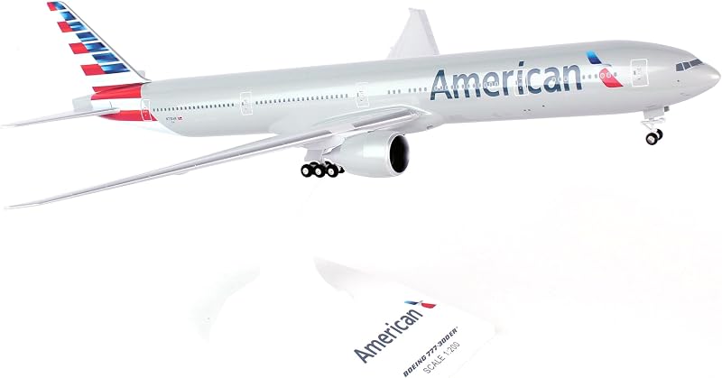 SkyMarks American Airlines Boeing 777-300 1/200 Airplane Model Kit – New Livery Highly Detailed Snap-Fit Collectible with Display Stand for Adult Collectors Ages 14+