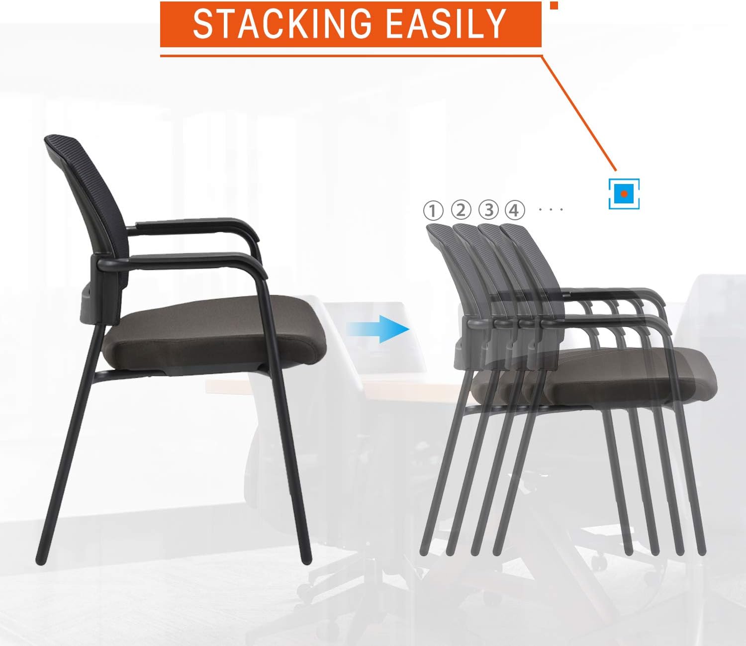 CLATINA Office Reception Guest Chair Mesh Back Stacking with Ergonomic Lumbar Support and Thickened Seat Cushion for Waiting Conference Room Black 4 Pack : Office Products
