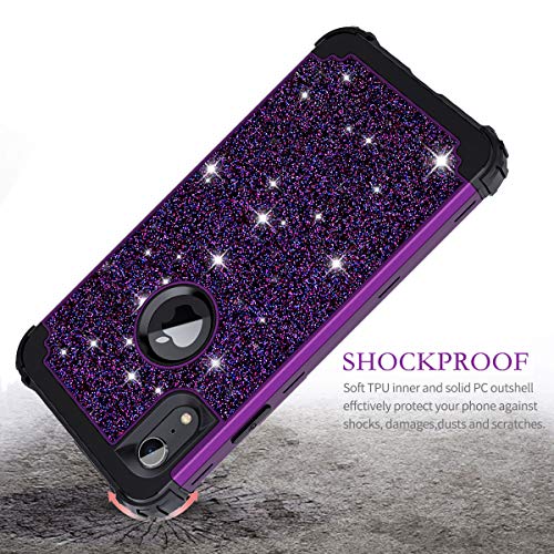 Casetego Compatible With Iphone Xr Case,Glitter Sparkle Bling Three Layer Heavy Duty Hybrid Sturdy Shockproof Protective Cover Case For Apple Iphone Xr 6.1 Inch,Shiny Purple #TOP2