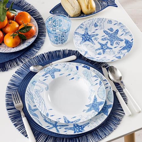 Baroni Home Servizio di Piatti da 18 pezzi in Porcellana, Servito da Tavolo Colorato per 6 Persone, Piatto Fondo, Piano, da Frutta o Dolce Stelle Marine - immagine 3