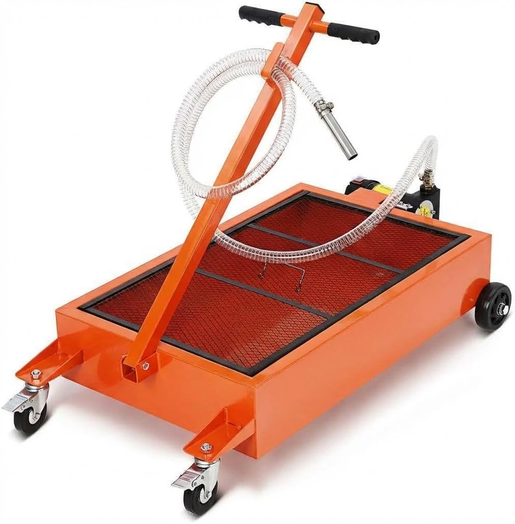 Oil Drain Pan 15 Gallon Oil Drain Tank,57L Low Profile Oil Drain Pan,Oil Catch Pans for Changing Oil,Foldable Hand, with 12V Electric Pump,Hose, Swivel Casters for Car, SUV, Trucks Oil Draining