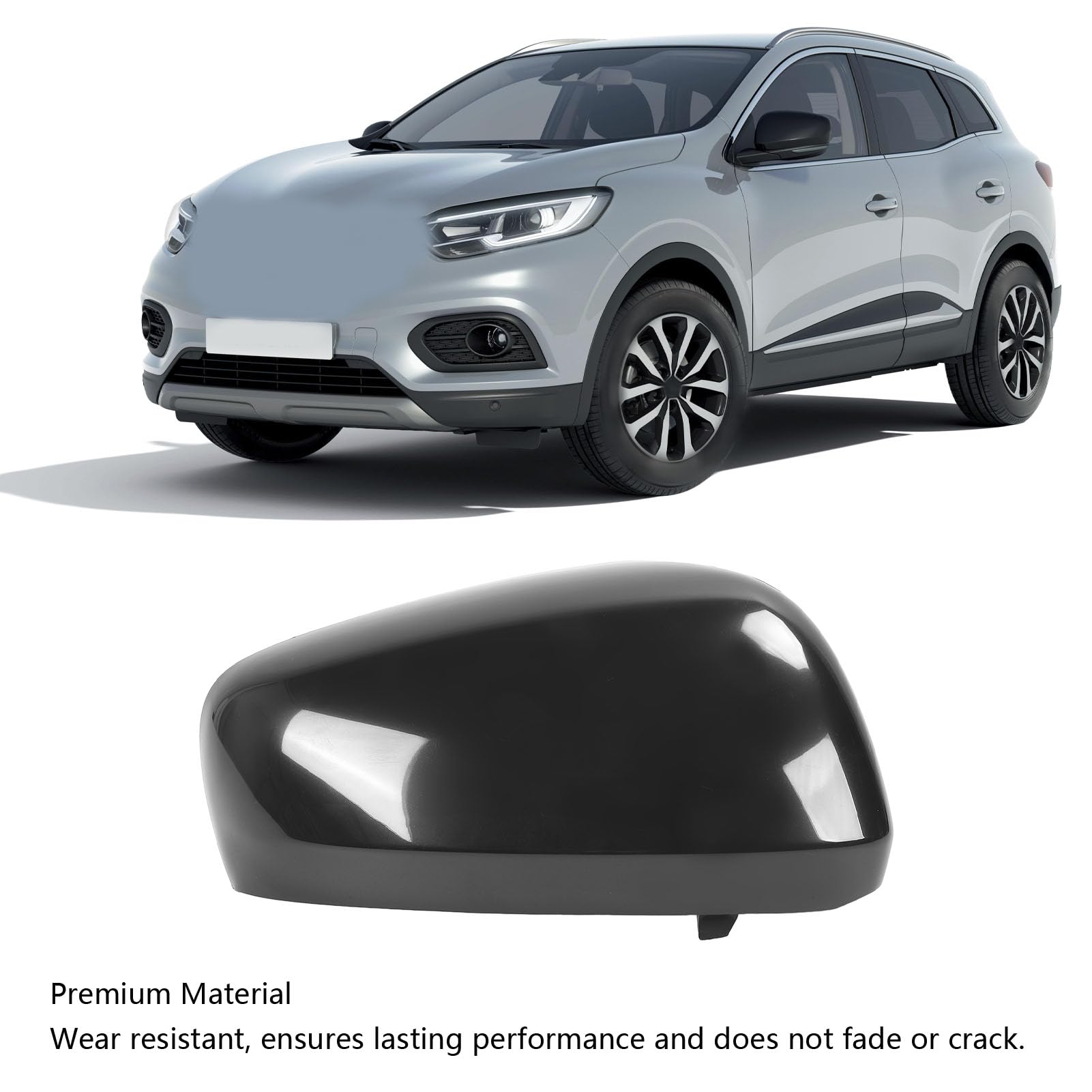 Coperchio per specchietto retrovisore esterno per Kadjar 2015-2022, ad alta resistenza, nero, realizzato con materiali di prima classe (a destra)