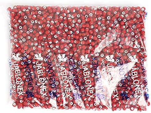 Czech Glass Beads 2/0 (6.1mm Diameter) White Heart Red DIY Jewelry Making Beads - 500g Bulk Bag by Preciosa (Jablonex)