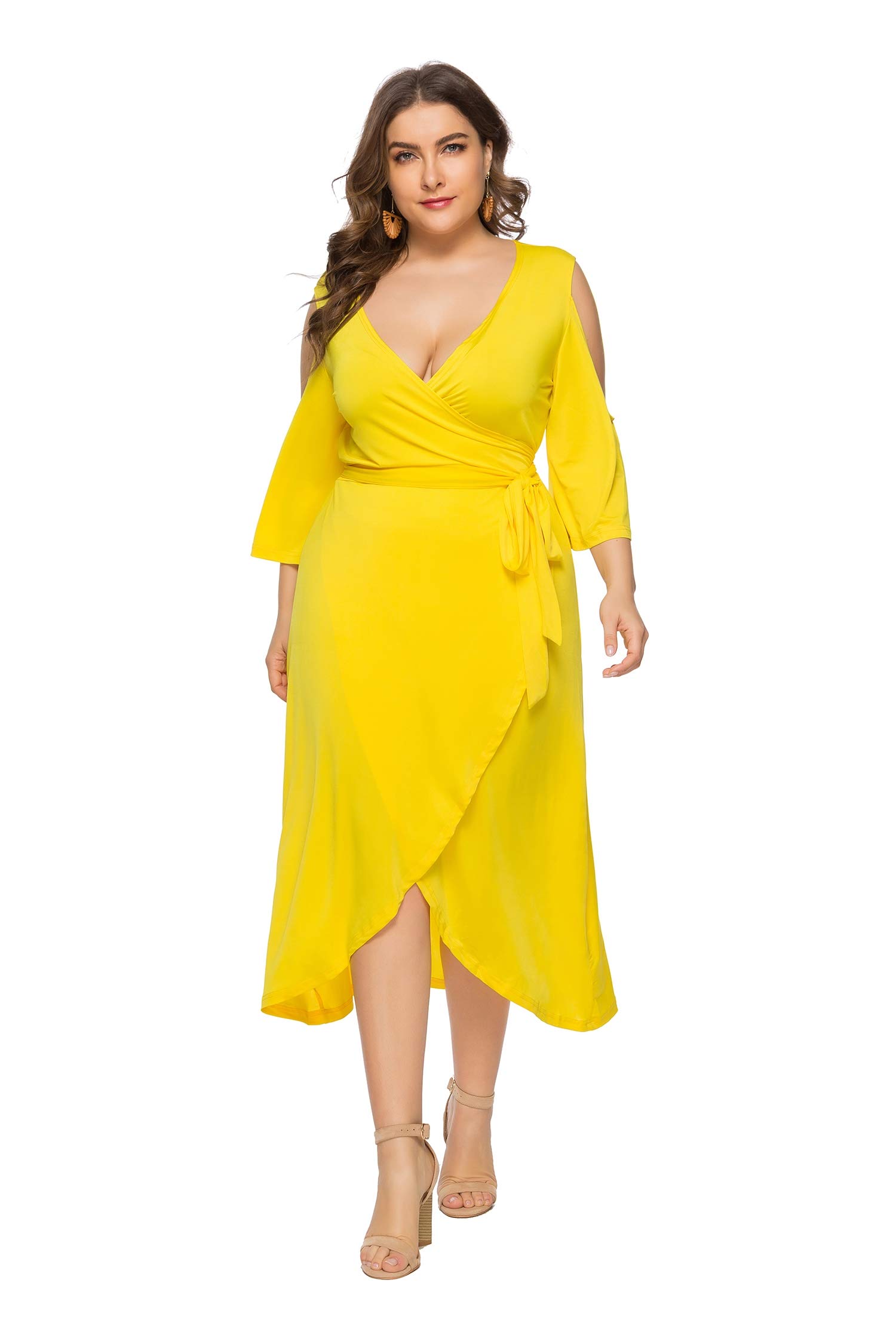 Robe de cocktail sexy jaune col V pour des soirées d'été élégantes
