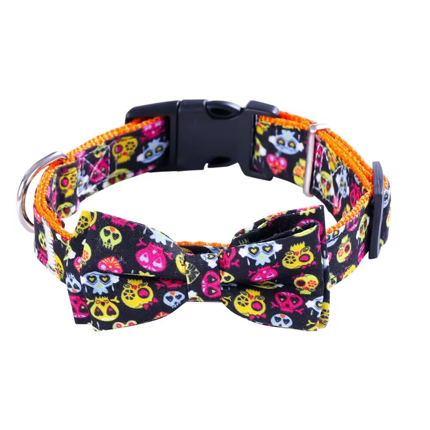 Pet Collar, Cat Collar with Bowtie Halloween Party Neck Decor Adjustable Dog Collar for Puppy Small Medium Dogs_L(Skeleton)