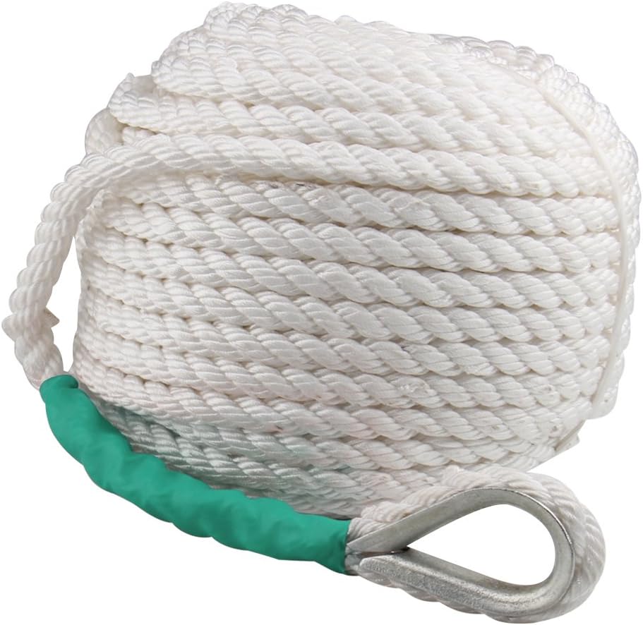 Boat Anchor Rope 200 ft x 1/2 inch Polypropylene Rope 3 Strand Twisted Anchor Line for Sailboat Sled Line Mooring with Thimble 5850LB Breaking Strain