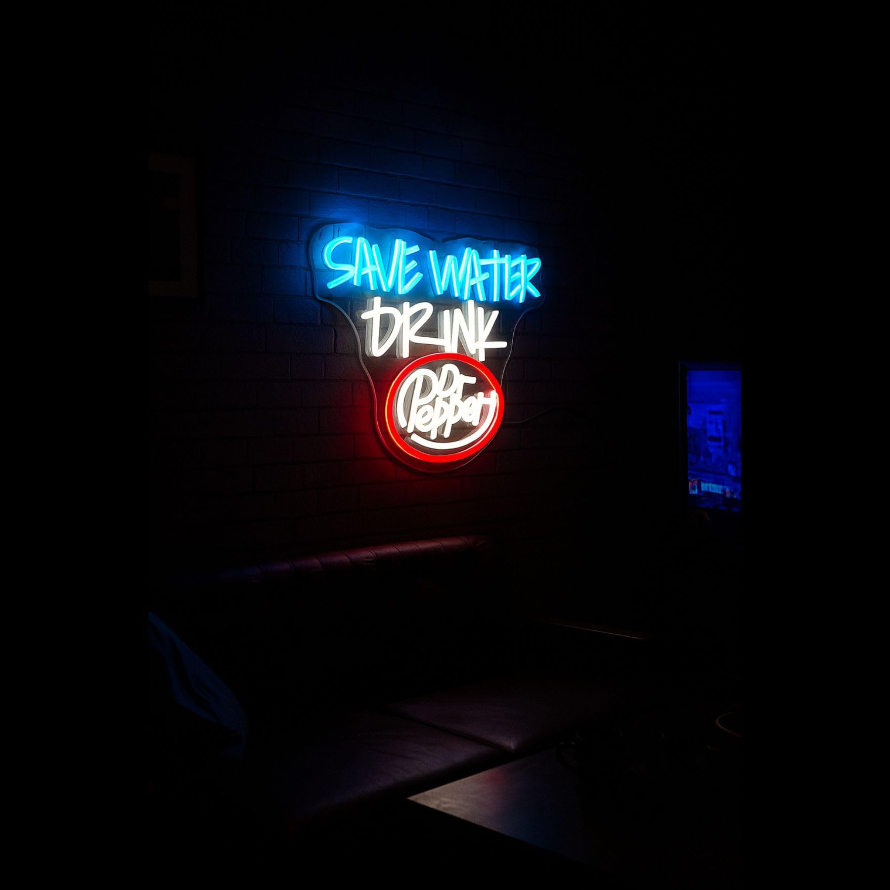 Insegna al neon retrò con scritta "Save Water Drink", luce al neon a tema Happy Soda, luminosità regolabile, blu ghiaccio/bianco/rosso, perfetta per decorazioni per feste, bar, decorazioni per la casa