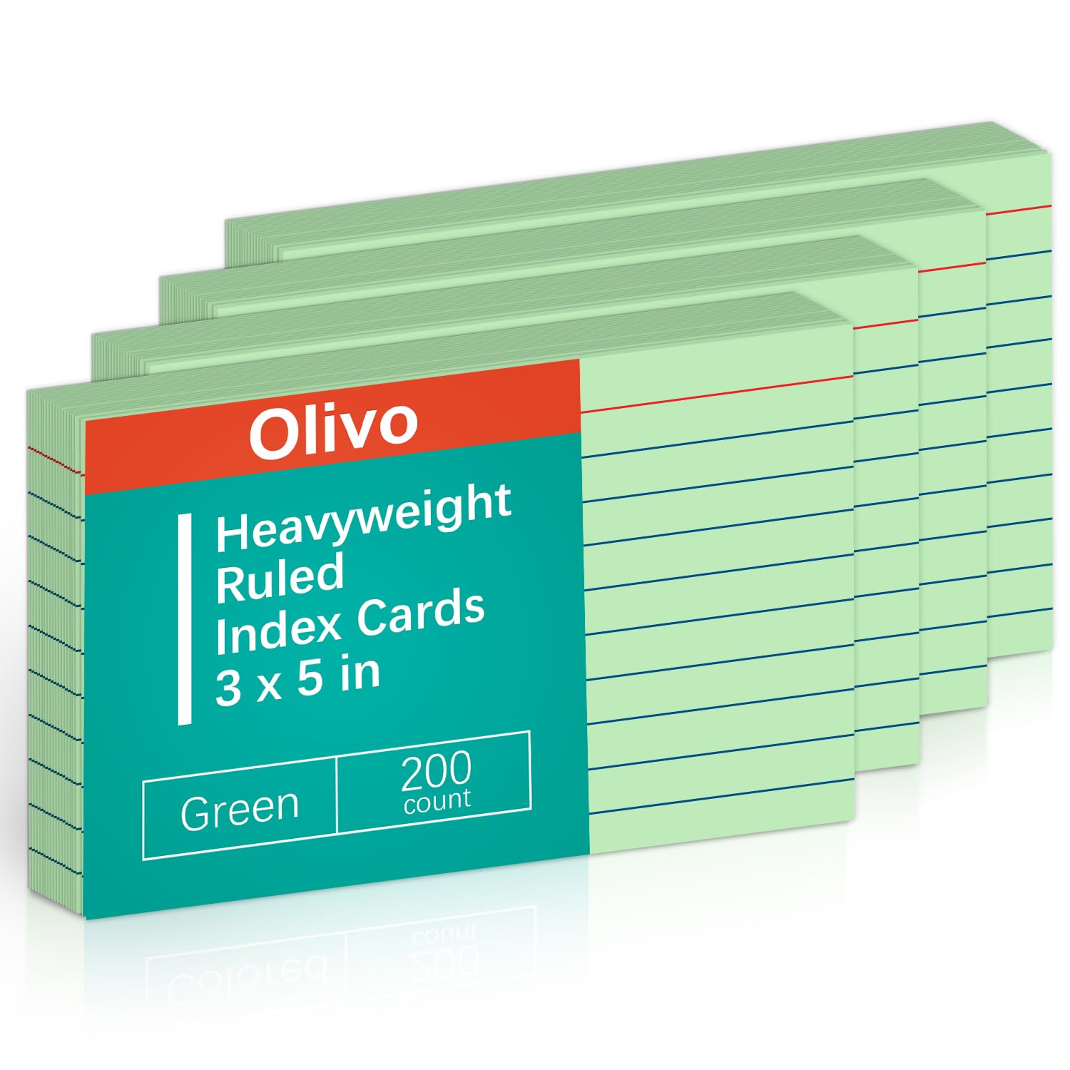 Green Lined Index Cards 3x5 Ruled Note Cards 200 Count, 180 GSM Heavy Weight