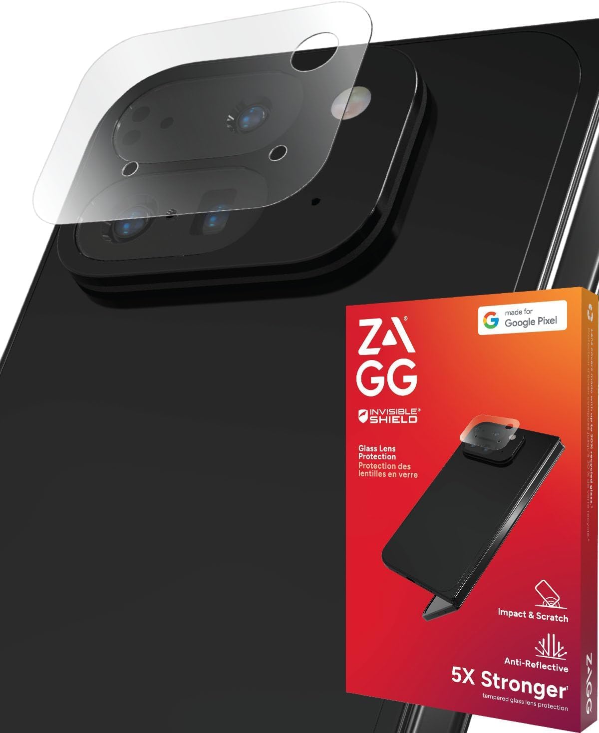 ZAGG InvisibleShield Glass Elite (Kamera), Schutz der Kamerallinse aus gehärtetem Glas für Google Pixel 9 Pro XL, volle Abdeckung, antireflex, schmutzabweisend, kratzfest, stossfest (Transparent)