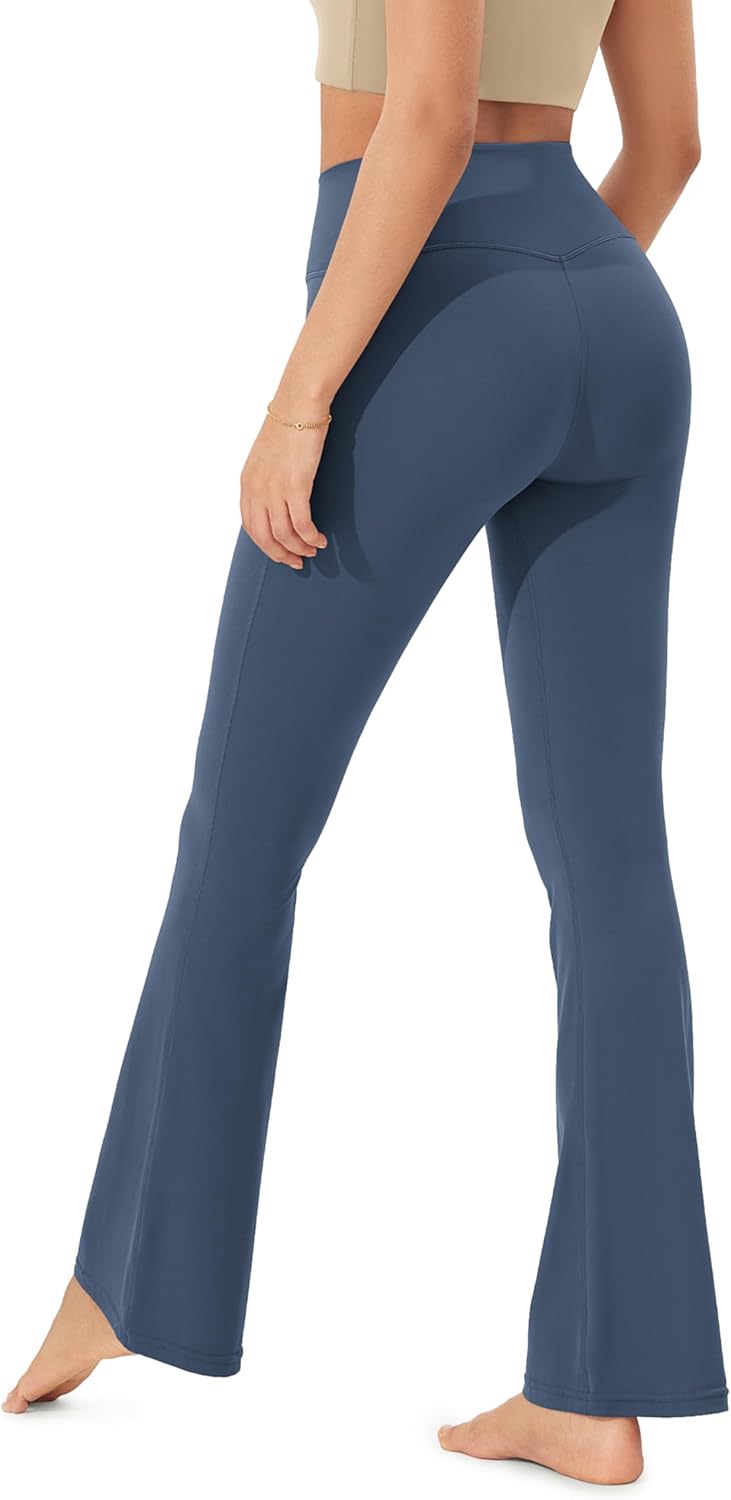 ODODOS Women's Crossover Flared Yoga Pants Cloud Feeling Soft High Waist Bootcut Leggings with Back Pocket -30" / 32" Inseam