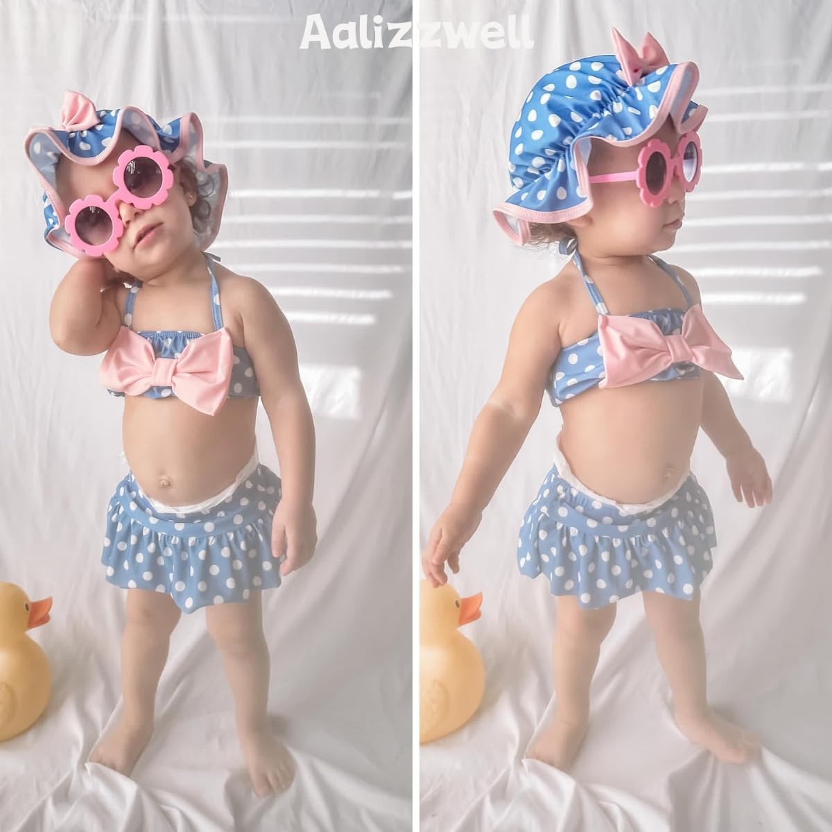 Aalizzwell Baby Girl 2-Piece Bikini Swimsuit with Hat - Image 2