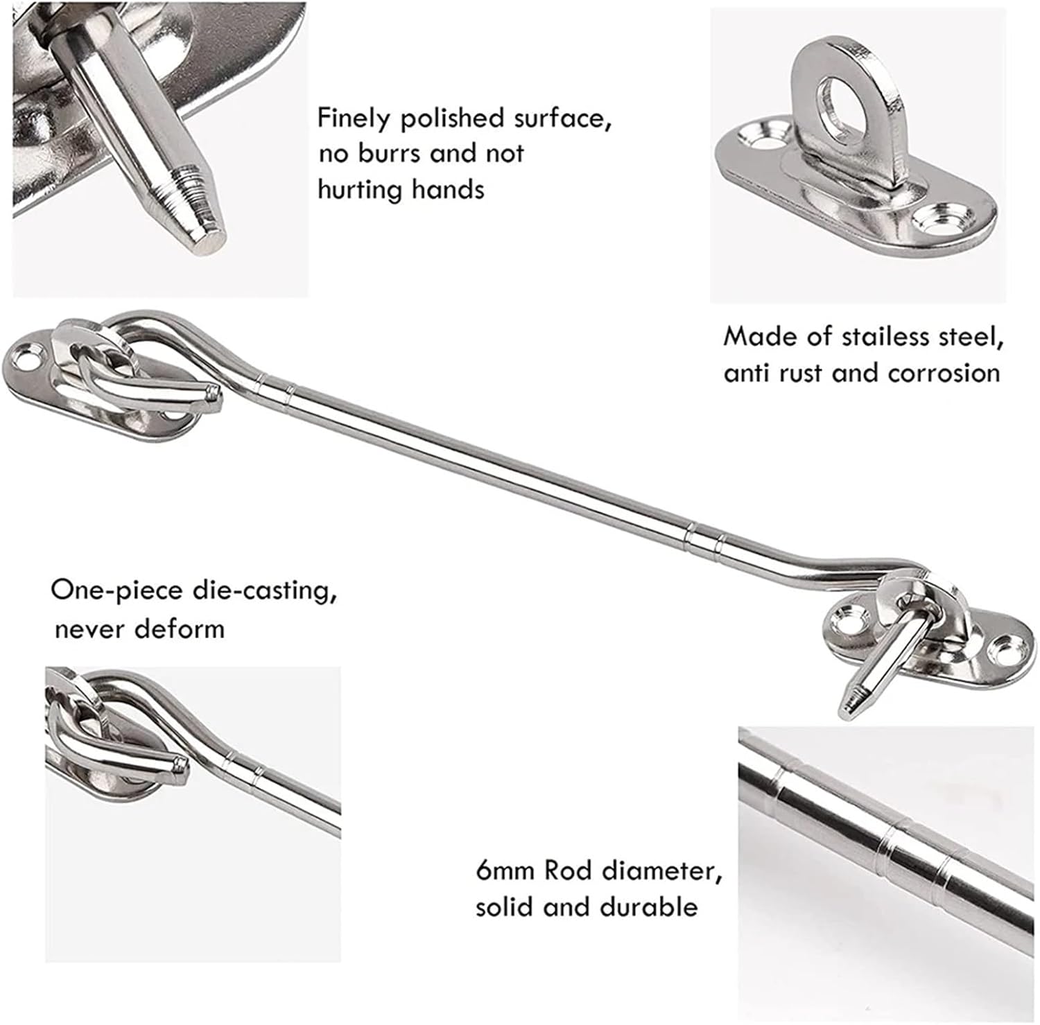 Durability 8Pcs Stainless Steel Cabin Hook and Eye Latch with Screws - Heavy Duty Door Gate for Shutter Shed Window