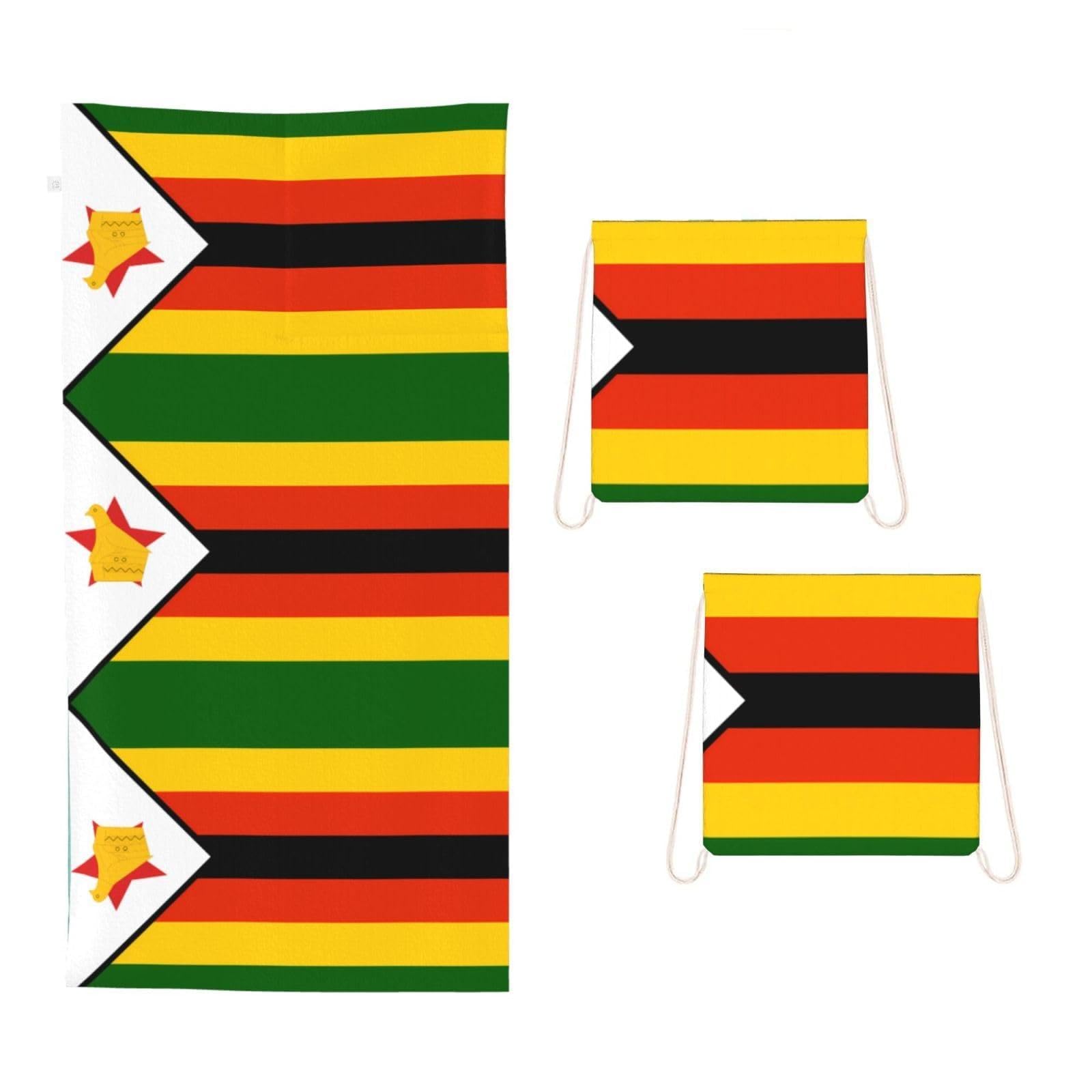 CNTDBU Flag of Zimbabwe 2 in 1 Packable Towel Bag-Large Beach Towel with Stuff Sack, Super Absorbent Microfiber Travel Towel for Pool