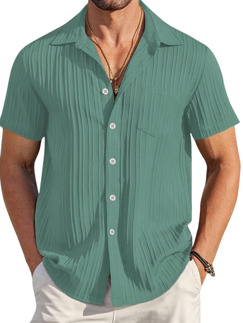 TAGDO® Men's Casual Shirts |Half Sleeve|Line Textured|Solid Regular Fit Shirt (5182)