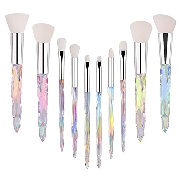 BeFunky Premium Makeup Brush Set, 10pcs Complete Synthetic Kabuki Eye Shadow Concealer Make Up Brushes Beautiful Crystal Handle (White)