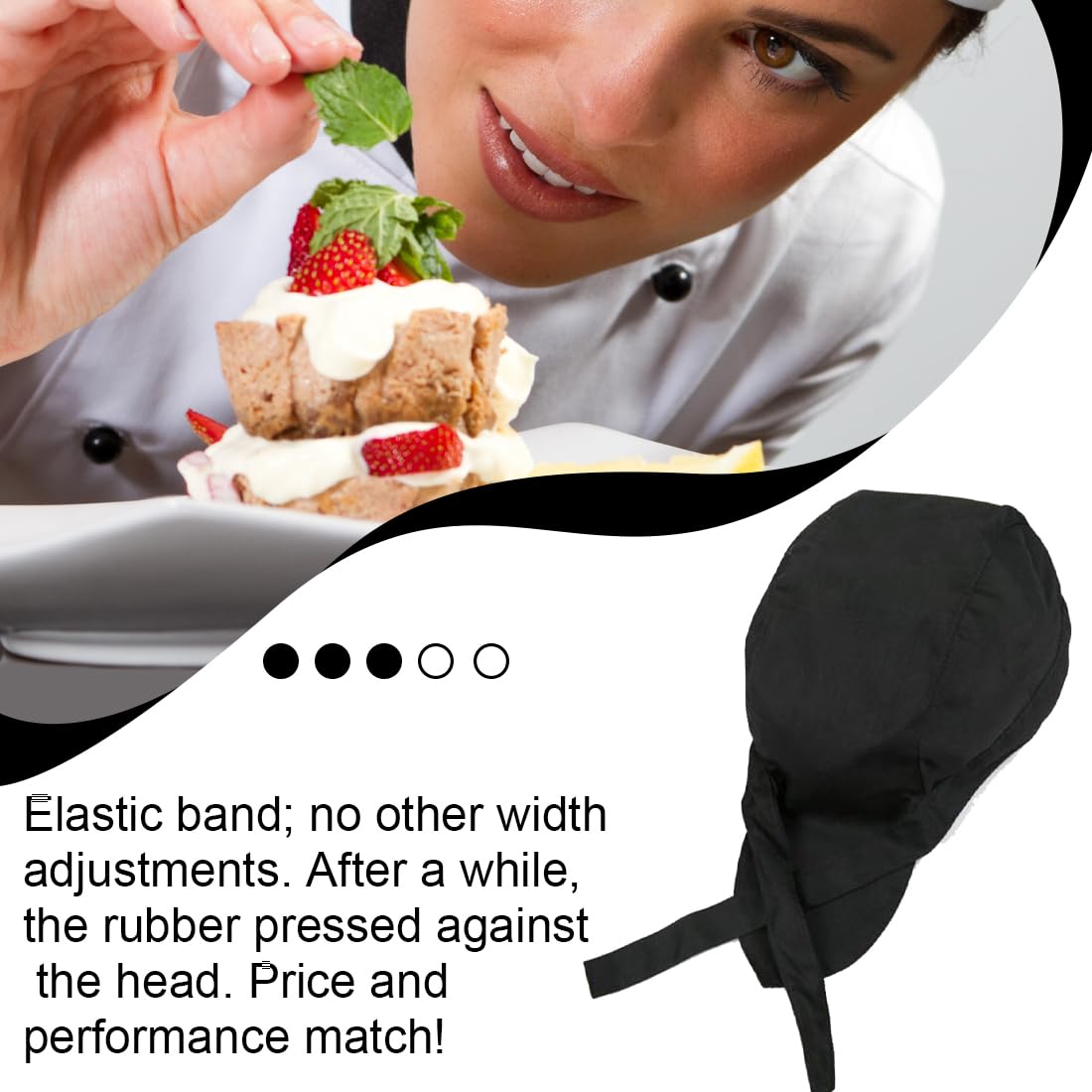 Cappello da Cuoco Regolabile Nero Unisex per Adulti Lavoro Hotel