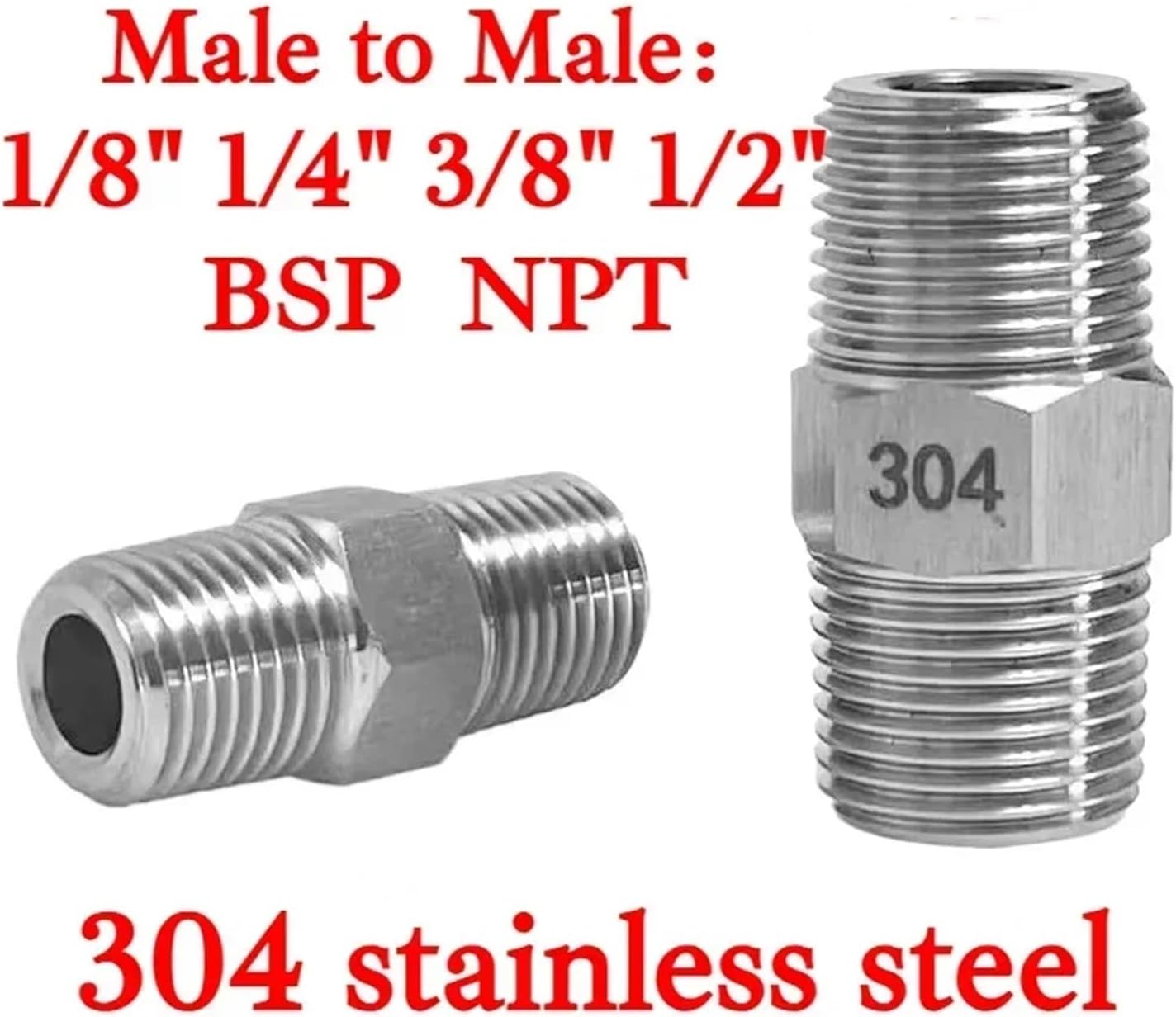 1/2" NPT Male To Male M16 M18-20 1/8" 1/4" 3/8" -1"BSP NPT Hex Nipple Coupling 304 Stainless Steel Pipe Fitting Reducer Adapter(1l2 NPT Male 316,1 NPT_MALE TO MALE)