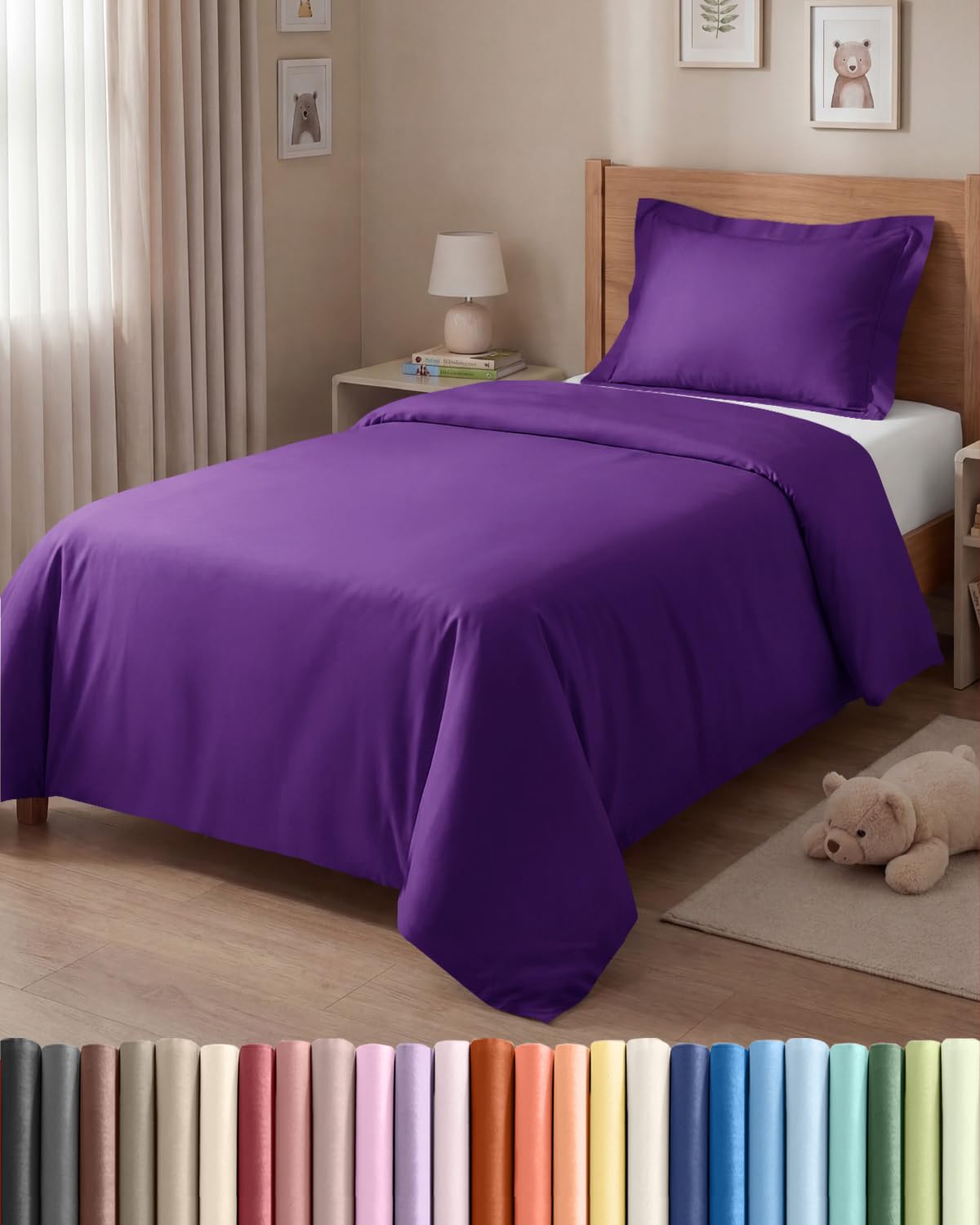 CGK 2 Piece Duvet Cover Set Single Purple 135x200cm with 1 Pillowcase 50x80cm - Brushed Microfibre - Zip Closure & 8 Corner Ties - Wrinkle Resistant, Easy Care & Hypoallergenic - OEKO-TEX