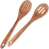 Vista 1 de Juego de 2 cucharas grandes de madera de 14 pulgadas, cucharas de madera maciza no tóxicas, utensilios de cocina, cuchara ranurada, cucharas
