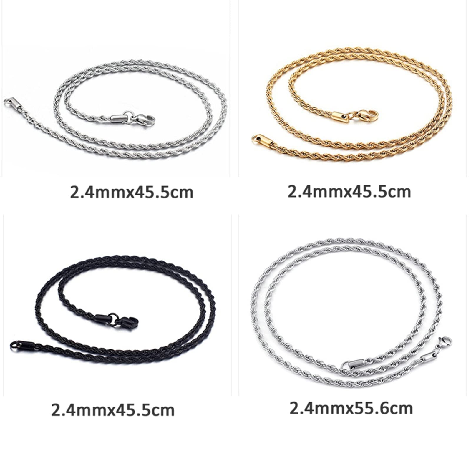 FLXHHX 30-45cm Ringe, Armbänder, Ohrringe und andere Juweliere für Männer aus geschliffenem Stahlringe mit Gold/Silber/Black-Tupelreifen (2.4-4.7mm)