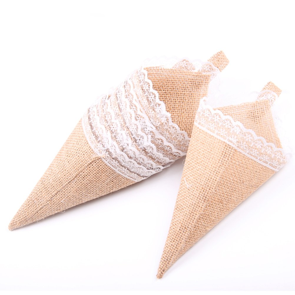 TOYMYTOY Burlap Jute Hessian Pew Cone Flower Holder Organizer Church Aisle Decorations for Wedding Party 10PCS,11.5 x 23 cm - Image 2