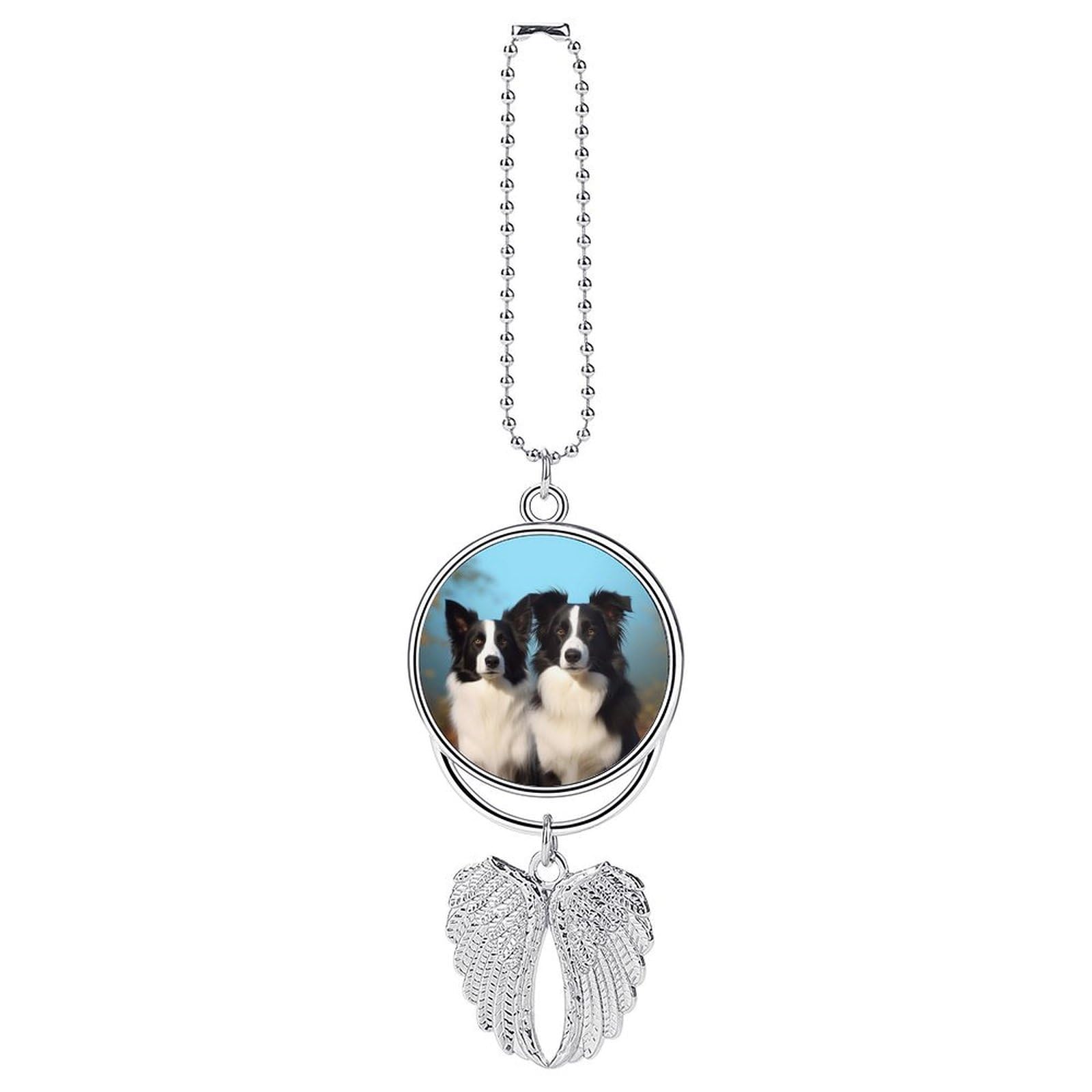 Border Collie Car Charm Rear View Mirror Pendant Decor Silver-border Collie